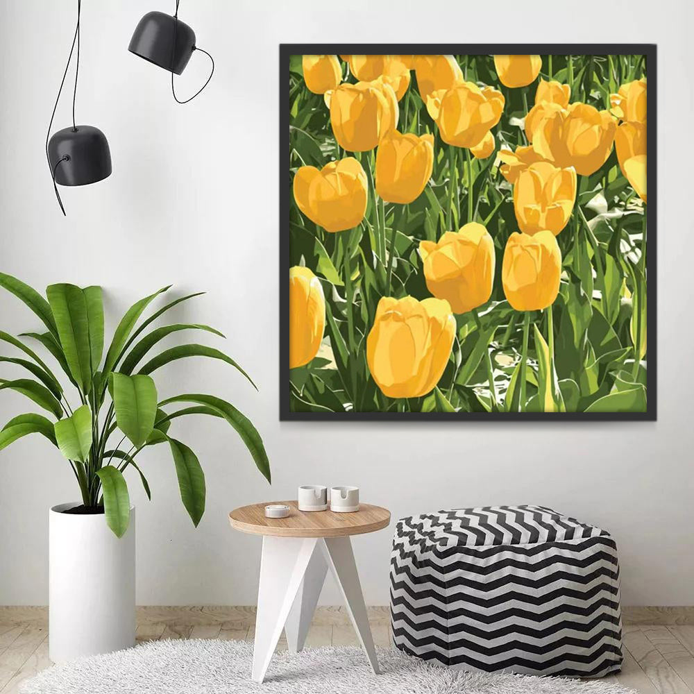 Campo de Tulipán Amarillo al Sol Pintar por Números