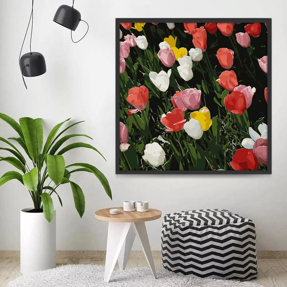Campo de Tulipán Colorido en la Noche Pintar por Números