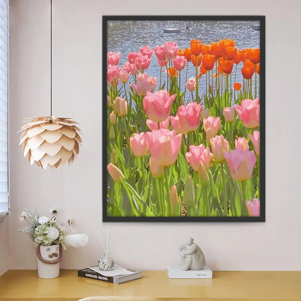 Campo de Tulipanes Junto al Agua al Sol Pintar por Números