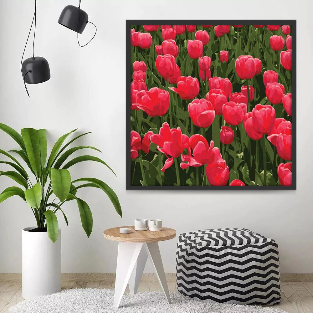 Campo de Tulipanes Rosados de Cerca Pintar por Números