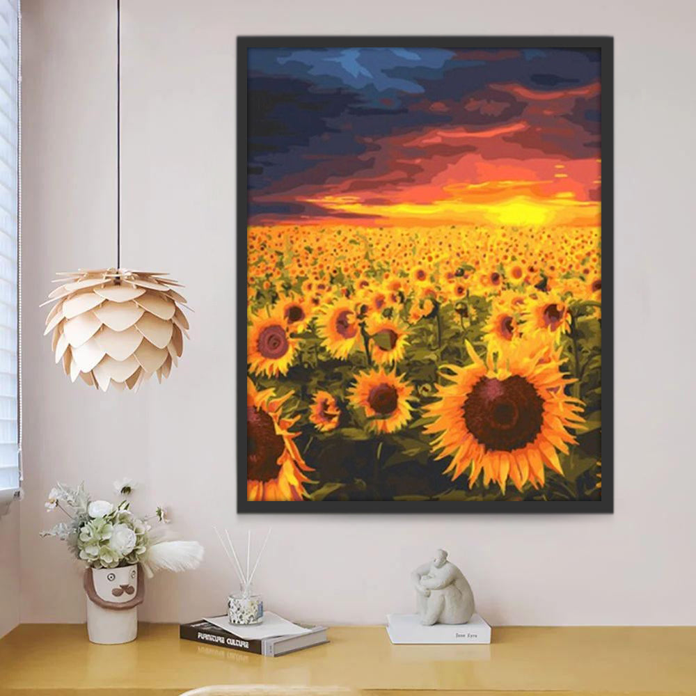 Campo Enorme de Girasoles al Atardecer Pintar por Números