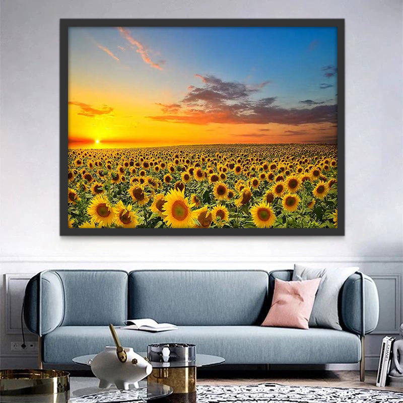 Campo Enorme de Girasoles en la Puesta del Sol Pintar por Números