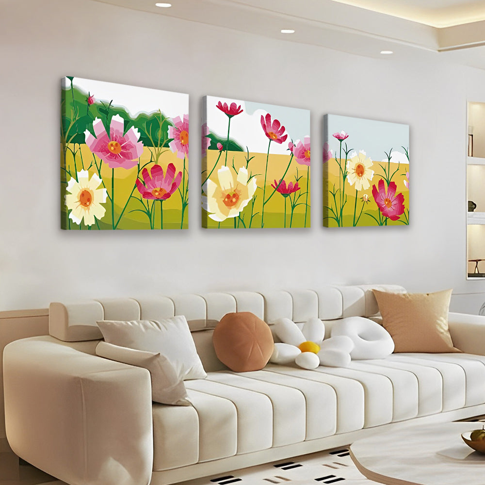 Campo Verde con Flores Diversas 3 Partes Pintar por Números