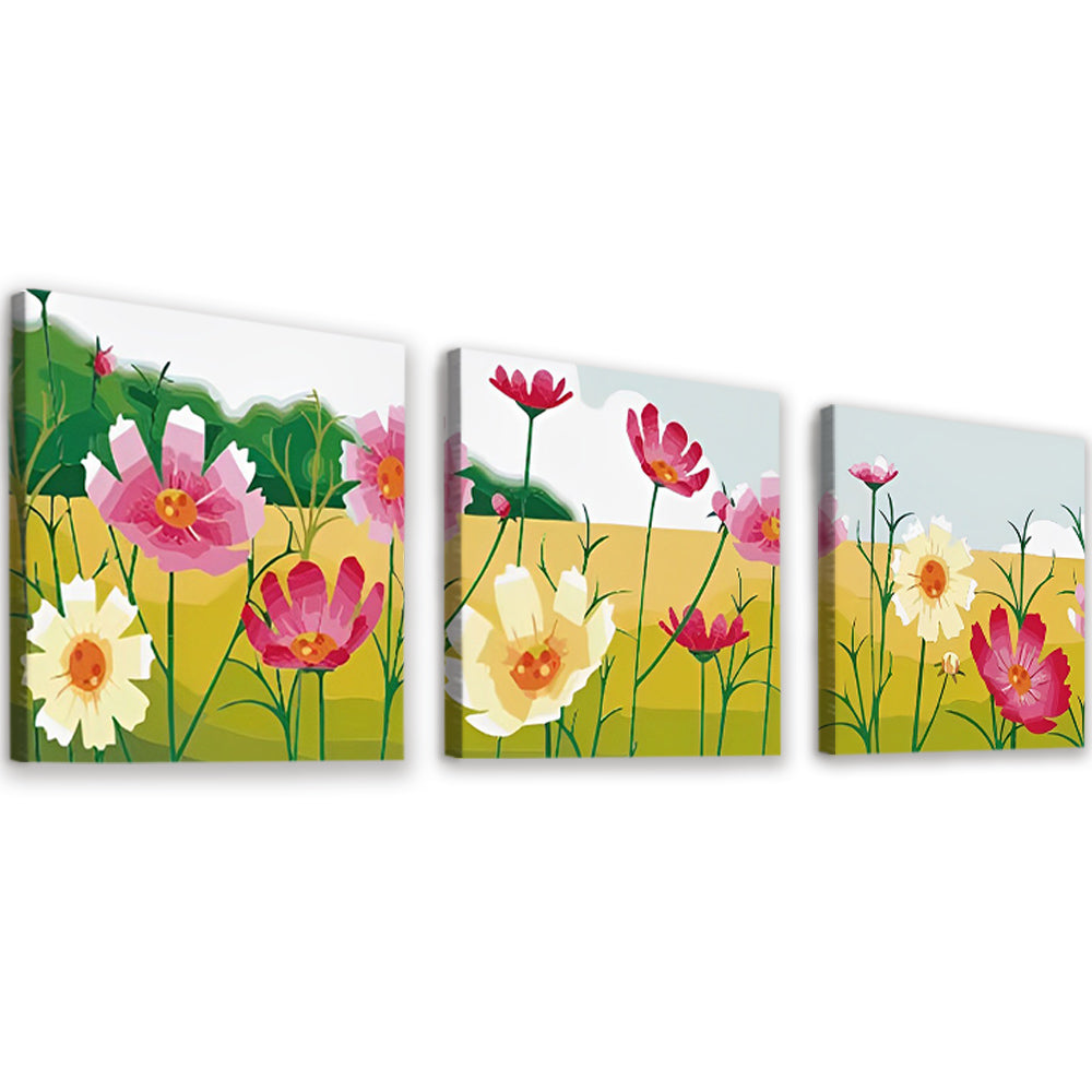 Campo Verde con Flores Diversas 3 Partes Pintar por Números