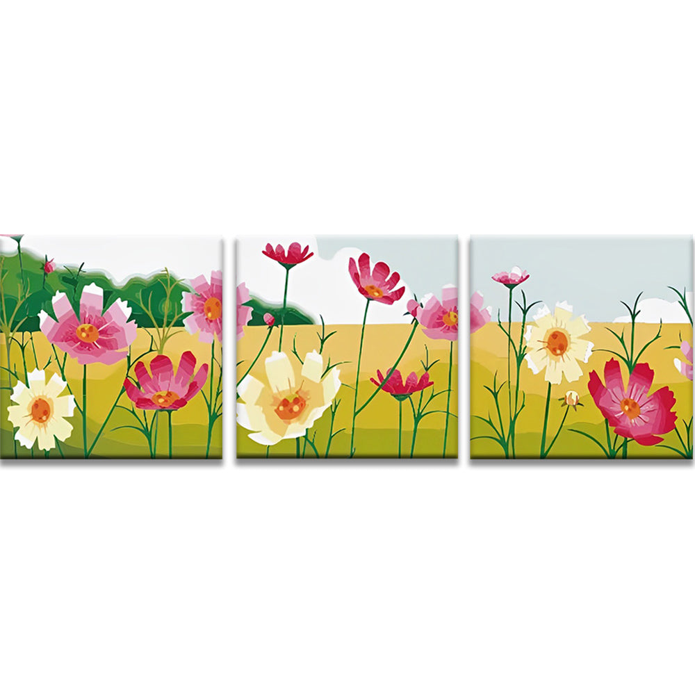 Campo Verde con Flores Diversas 3 Partes Pintar por Números