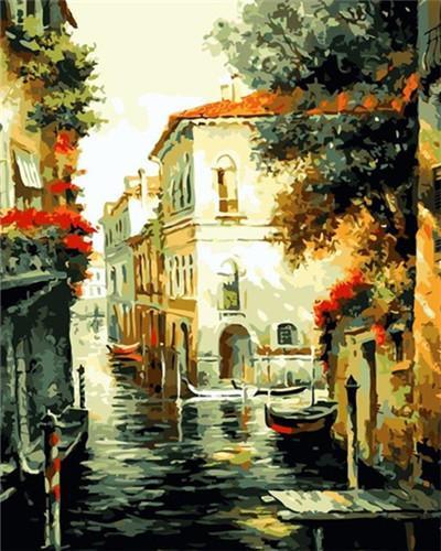 Canal y Barcos en la Ciudad Pintar por Números
