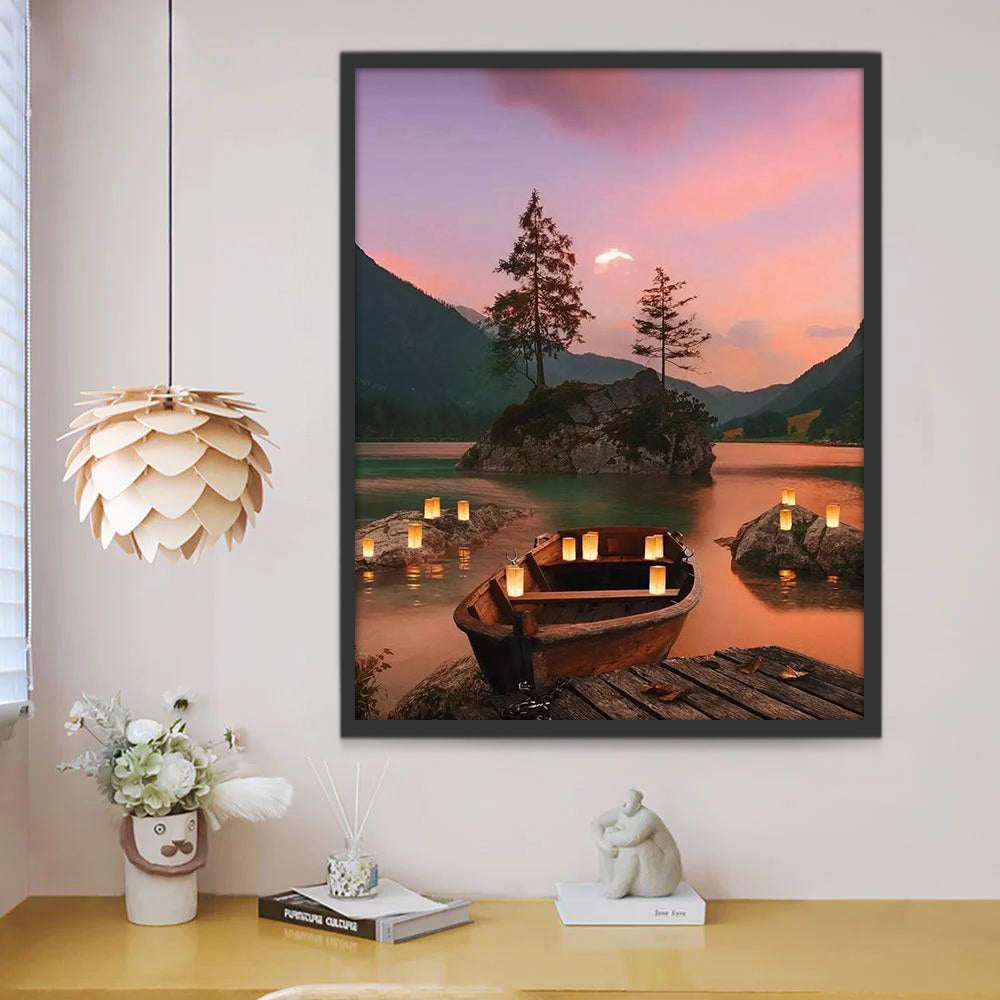 Candelas sobre Barco en el Lago Pintar por Números