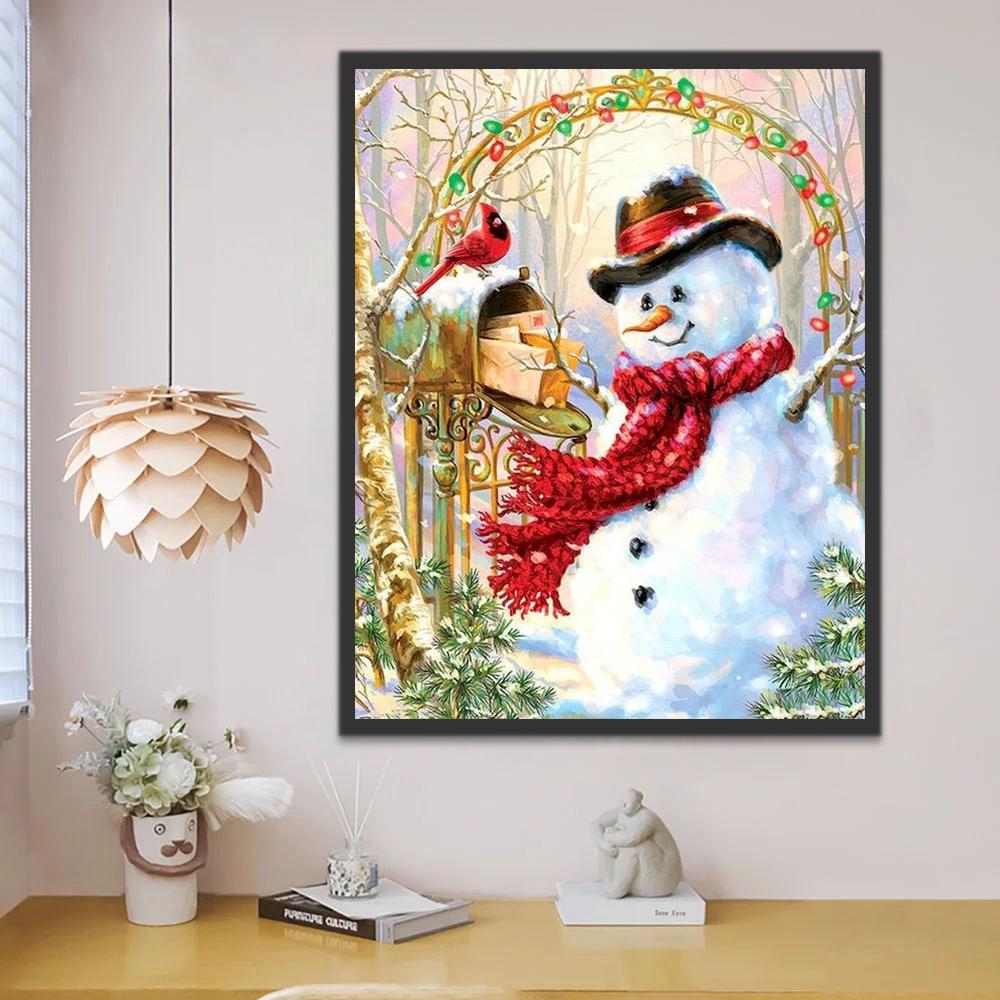 Cardenal y Muñeco de Nieve en Navidad Pintar por Números