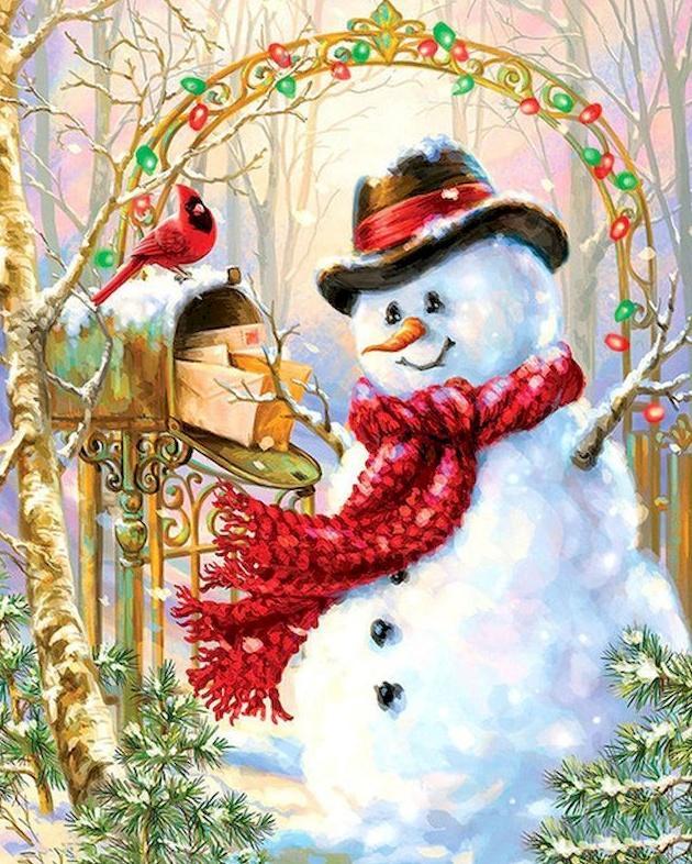 Cardenal y Muñeco de Nieve en Navidad Pintar por Números