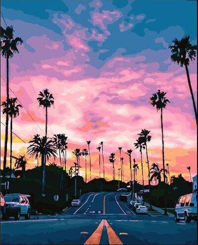 Carretera con Palmeras al Atardecer Pintar por Números