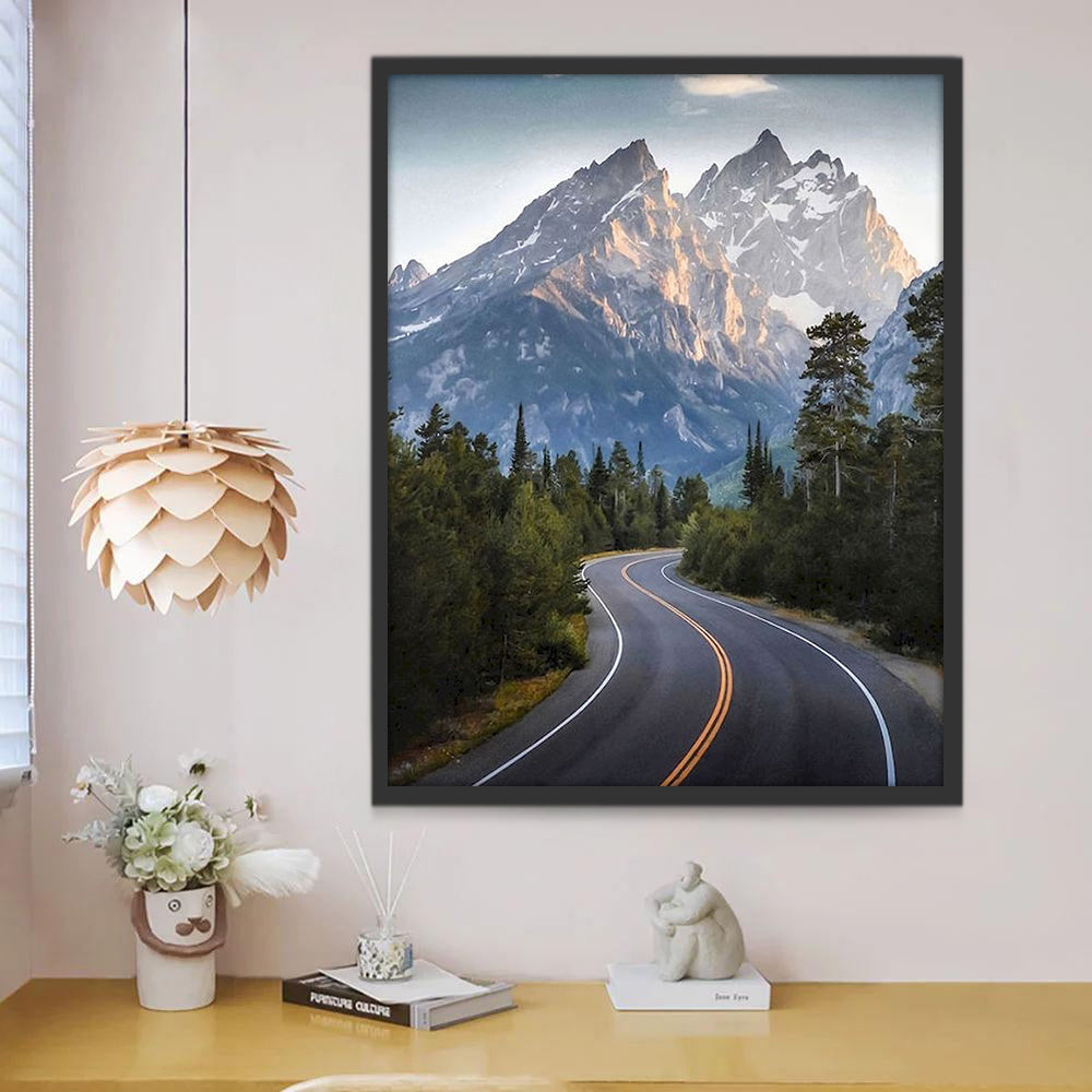 Carretera en el Bosque y las Montañas Pintar por Números