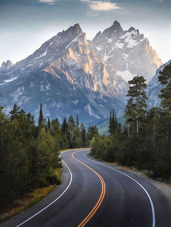 Carretera en el Bosque y las Montañas Pintar por Números