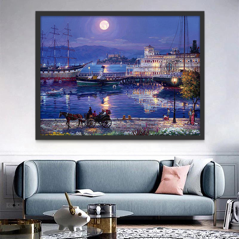 Carro de Caballo y Barcos y la Luna Pintar por Números