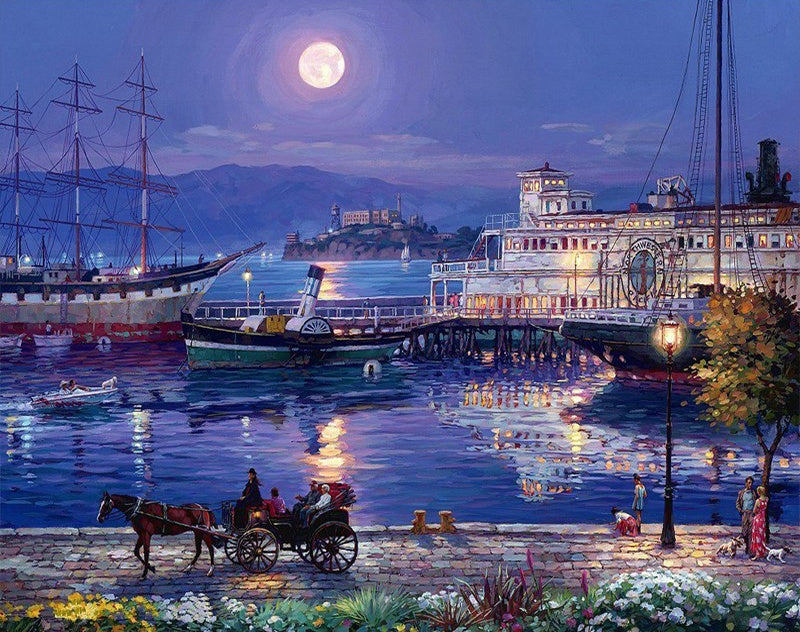 Carro de Caballo y Barcos y la Luna Pintar por Números