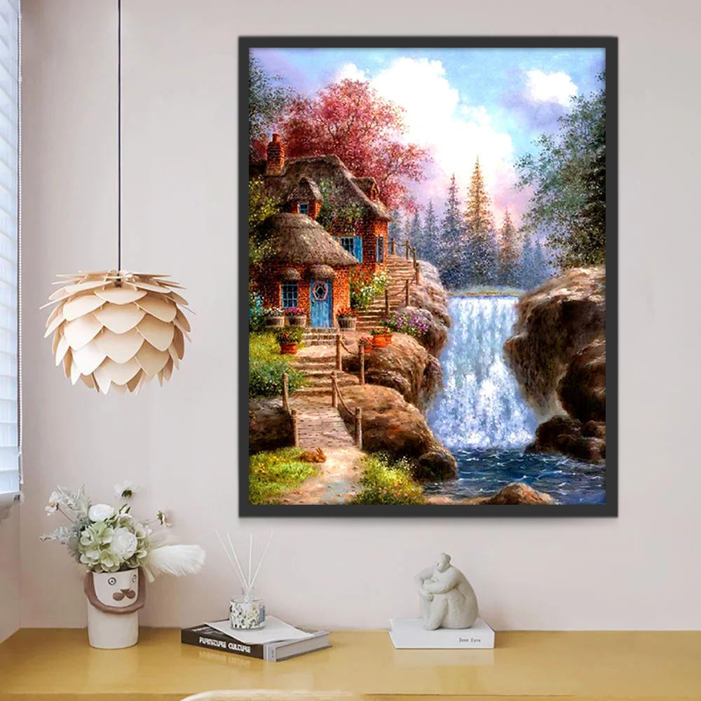 Casa al Lado de Cascada Pequeña Pintar por Números