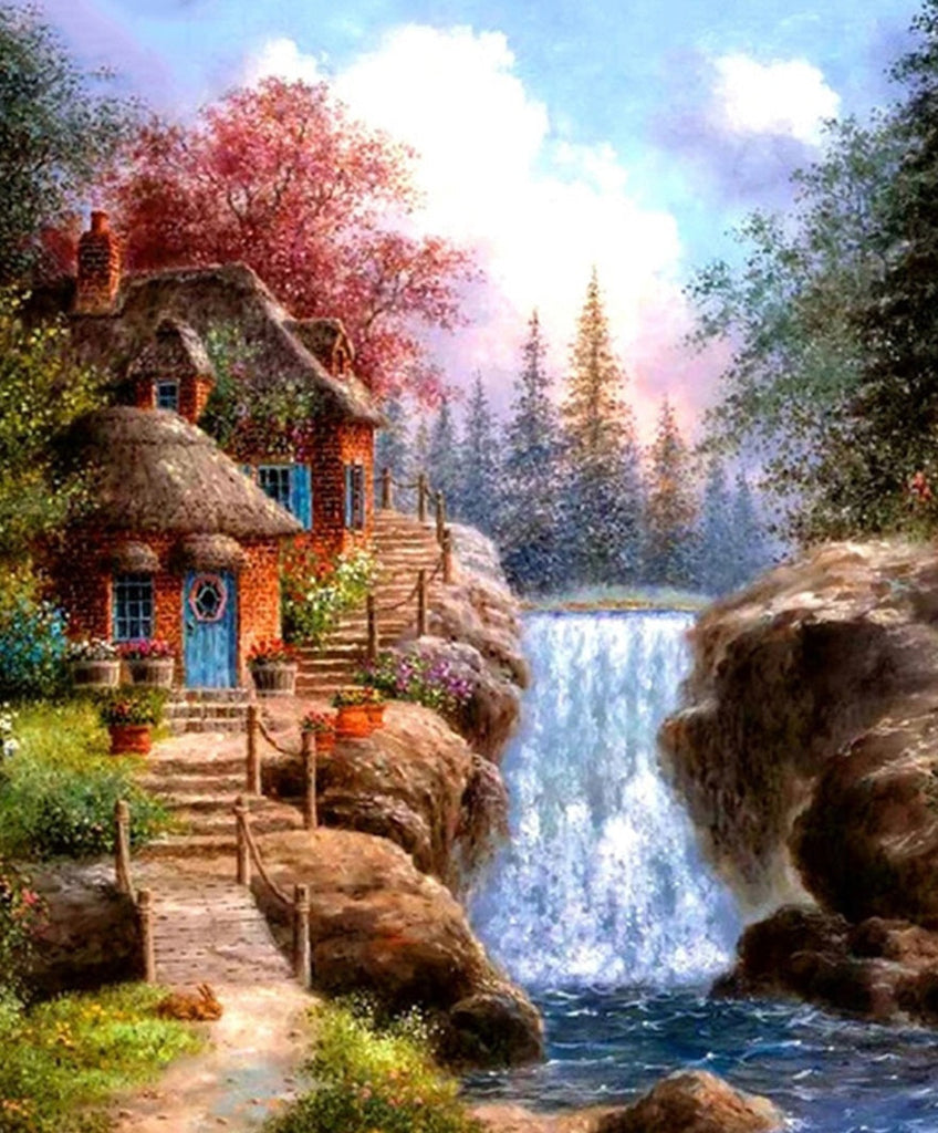 Casa al Lado de Cascada Pequeña Pintar por Números