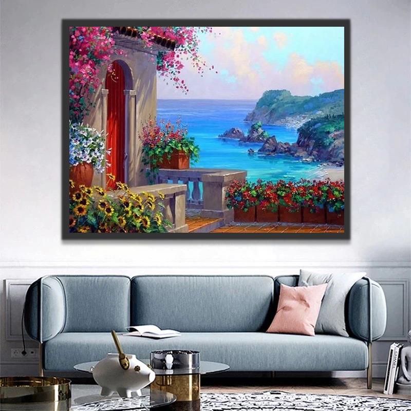 Casa al Lado de Mar Azul Pintar por Números