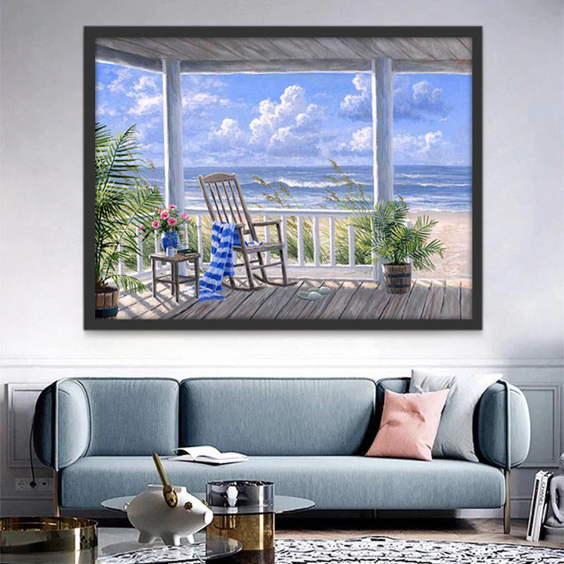Casa Blanca con Vistas al Mar Azul Pintar por Números