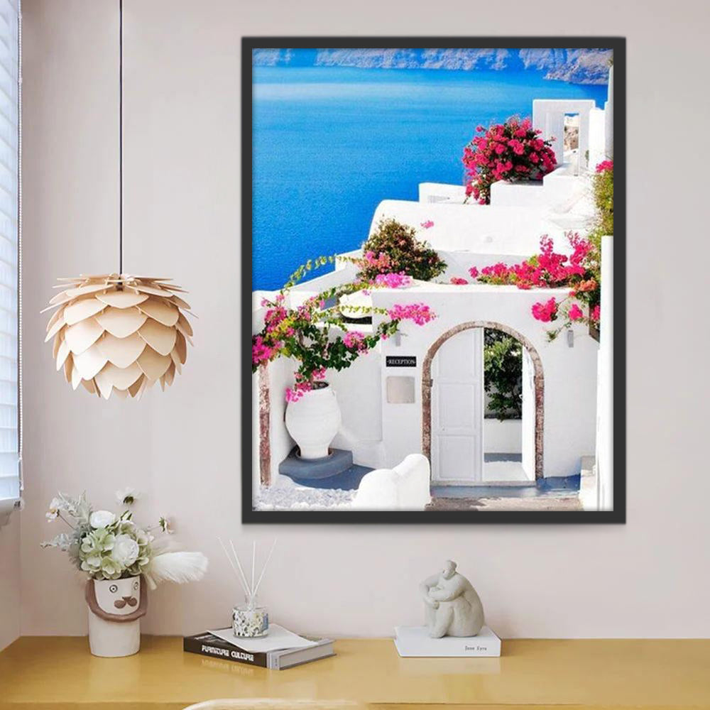 Casa Blanca y Flores en Santorini Pintar por Números