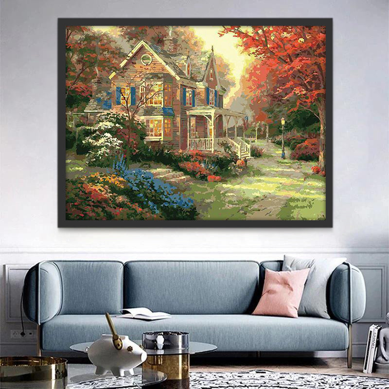 Casa Bonita y Plantas de Otoño Pintar por Números