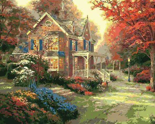 Casa Bonita y Plantas de Otoño Pintar por Números
