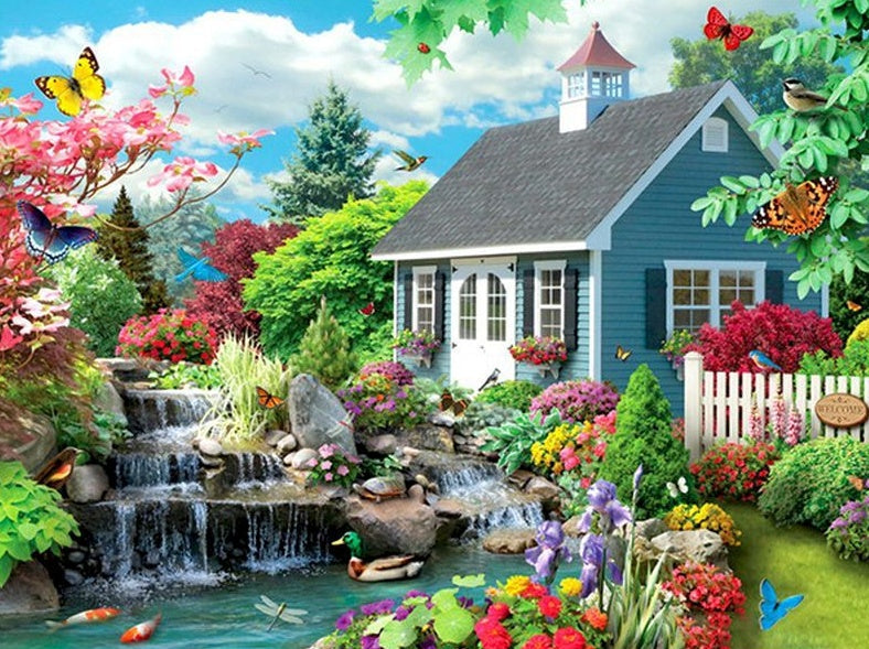 Casa con Jardín en la Primavera Pintar por Números