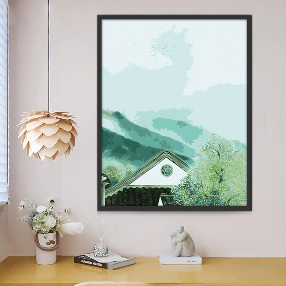 Casa con Montañas Verdes Pintar por Números