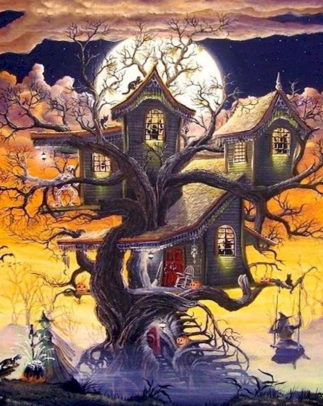 Casa de Brujas en un Árbol Pintar por Números
