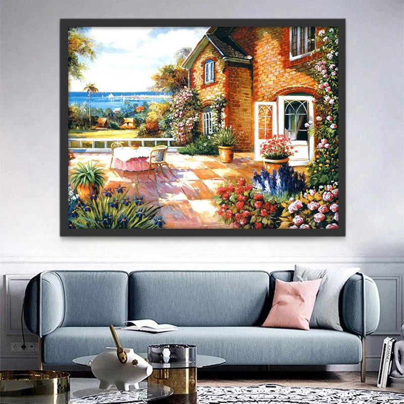 Casa de Piedras con Flores Pintar por Números