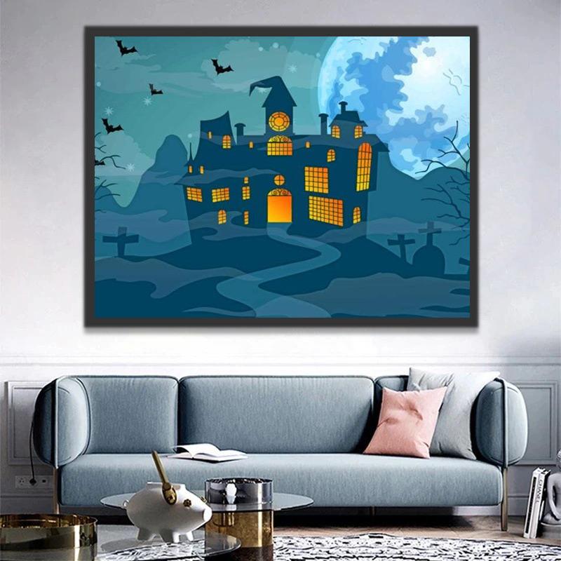 Casa Embrujada en la Noche Pintar por Números