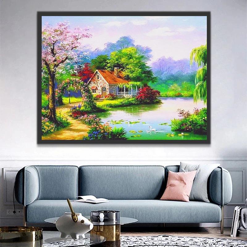 Casa en el Bosque de Primavera Pintar por Números