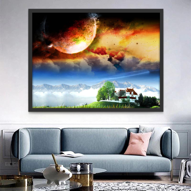Casa en la Cima de Montañas y Espacio Pintar por Números