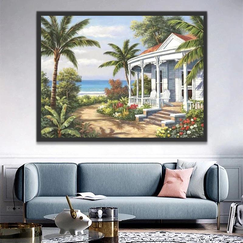 Casa entre Plantas al Lado de Mar Pintar por Números