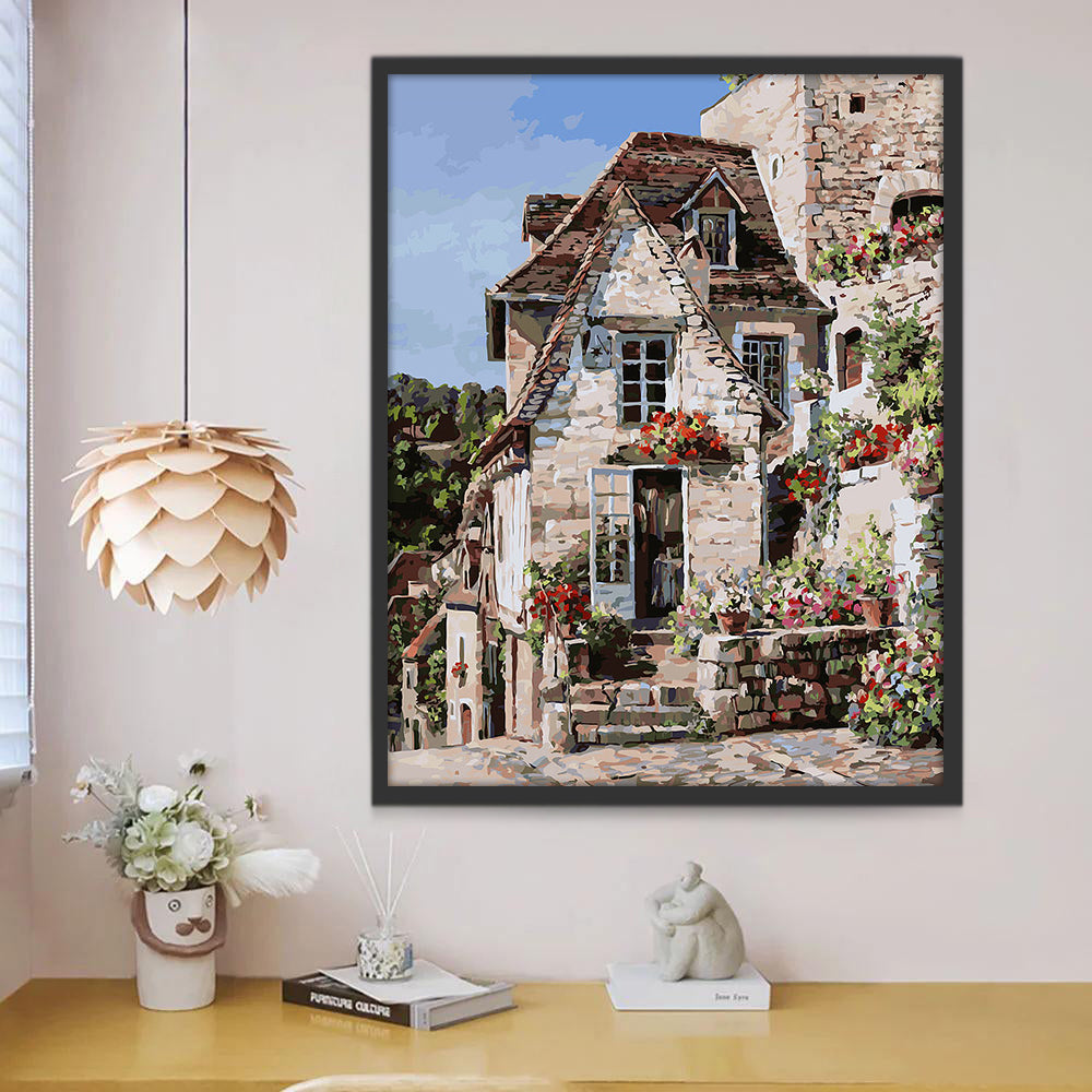 Casa Vieja de Ladrillos y Flores Pintar por Números