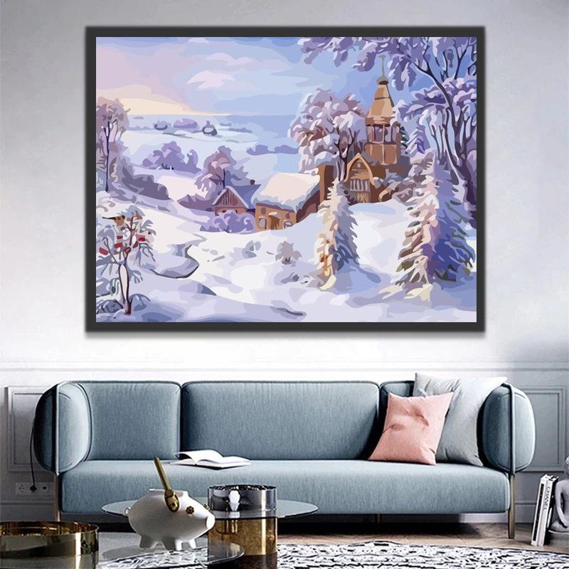 Casa y Nieve Blanca en el Invierno Pintar por Números
