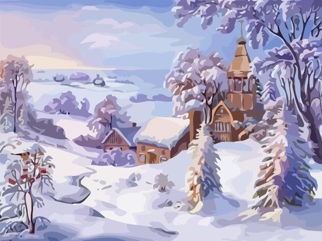 Casa y Nieve Blanca en el Invierno Pintar por Números