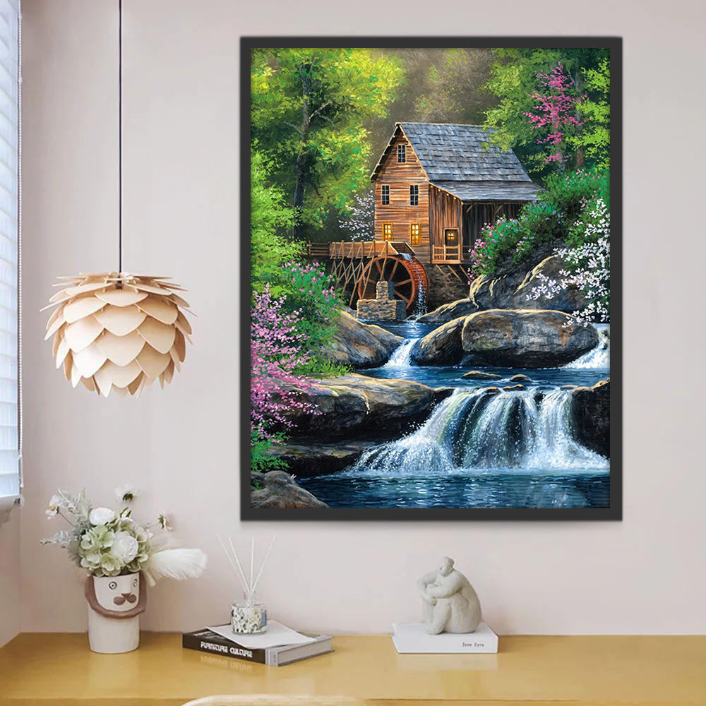 Casa y Rueda Hidráulica y Arroyo Pintar por Números