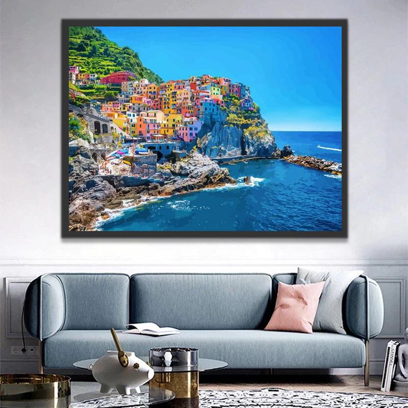Casas Coloridas en la Costa Pintar por Números
