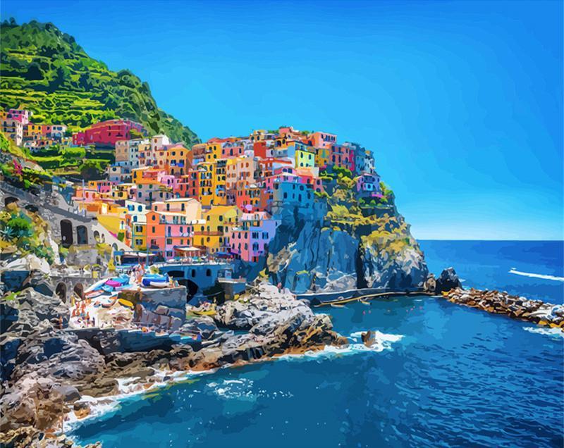 Casas Coloridas en la Costa Pintar por Números