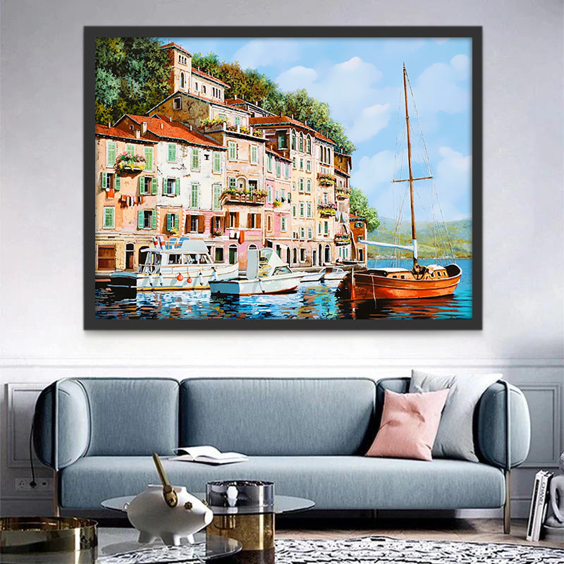 Casas Coloridas y Barcos y Río Pintar por Números