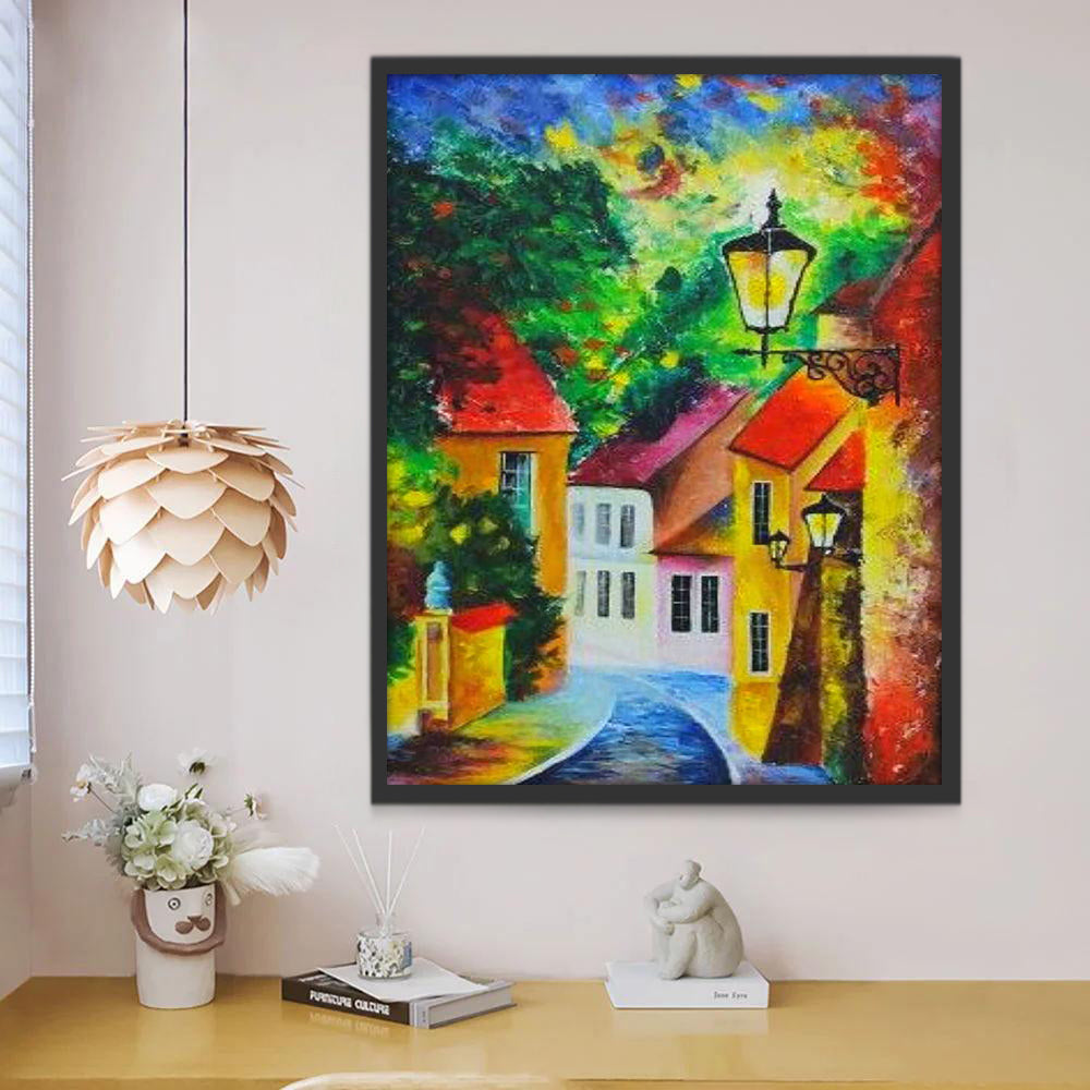 Casas Coloridas y Camino de la Noche Pintar por Números