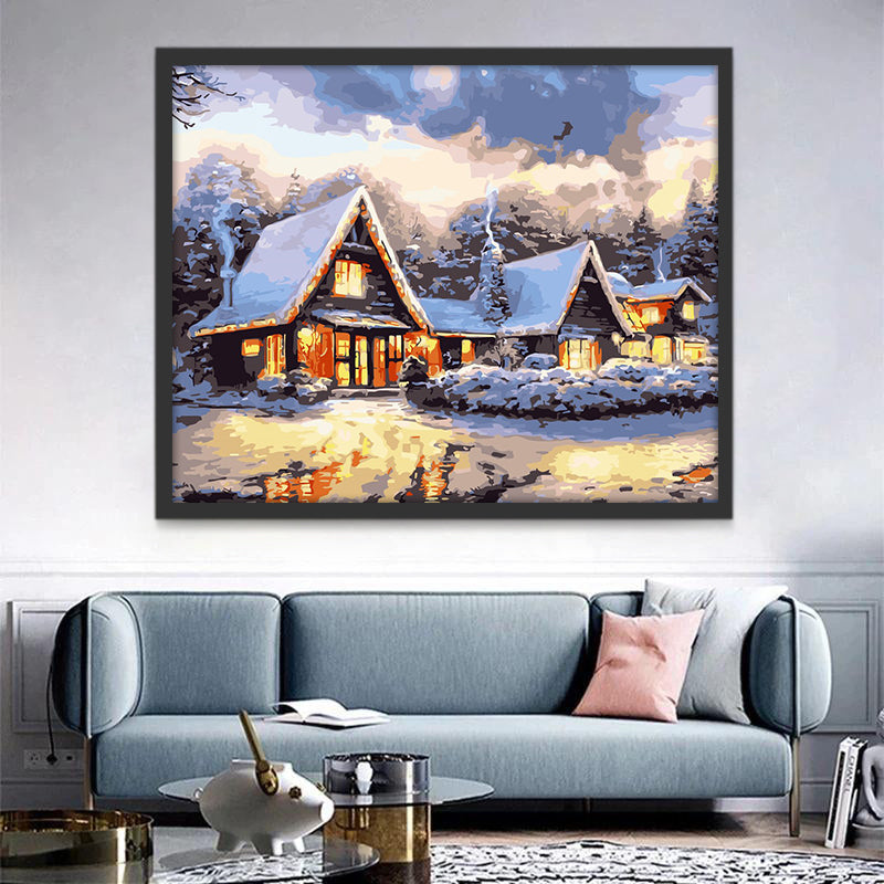 Casas con la Nieve en el Bosque Pintar por Números