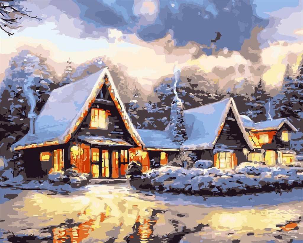 Casas con la Nieve en el Bosque Pintar por Números