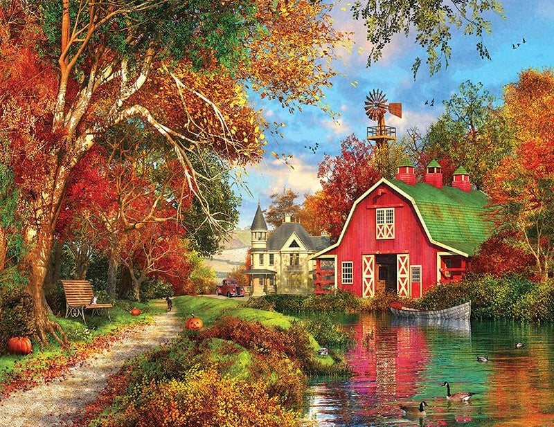 Casas y Patos en el Bosque Otoñal Pintar por Números