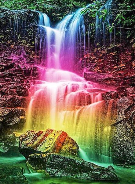 Cascada con Agua de Color Arcoíris Pintar por Números