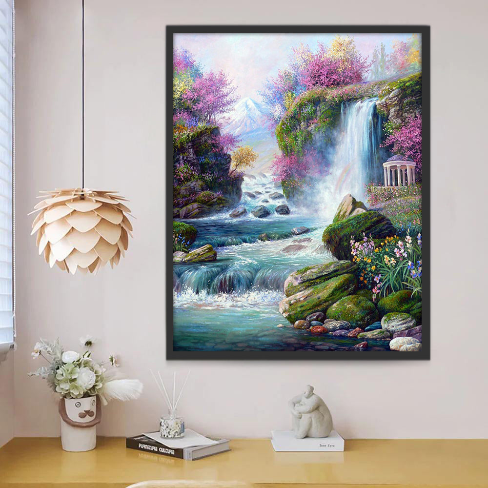 Cascada en el Bosque de Primavera Pintar por Números