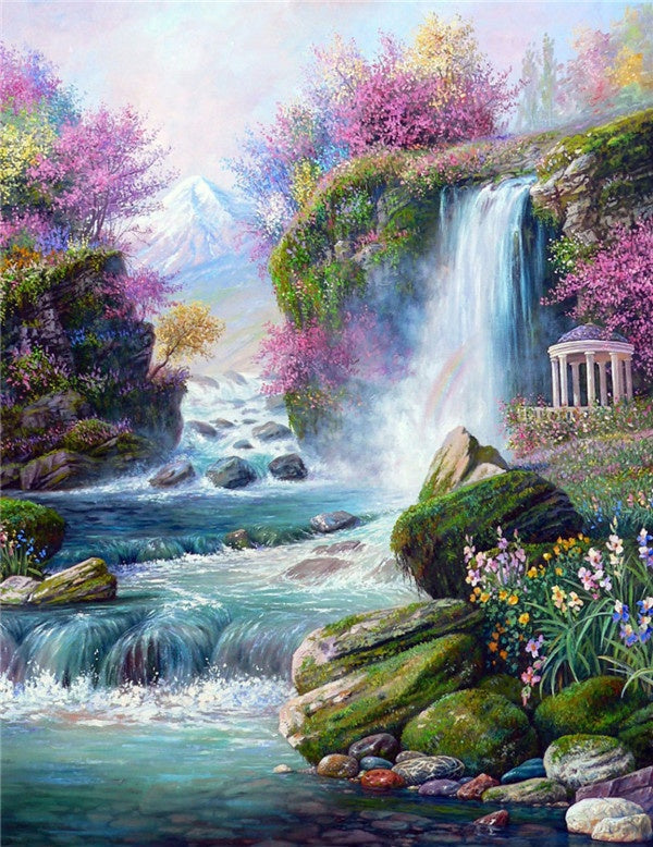 Cascada en el Bosque de Primavera Pintar por Números