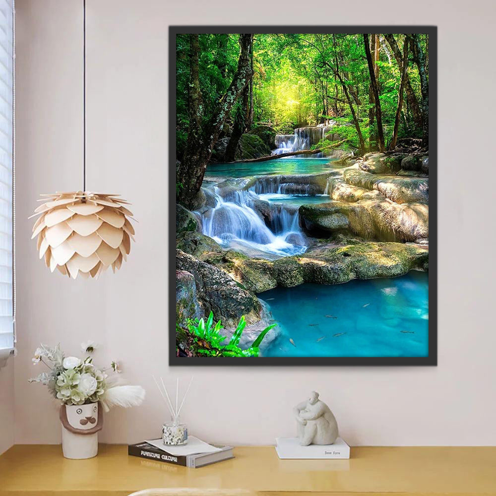 Cascada Pequeña Corriente en Bosque Pintar por Números