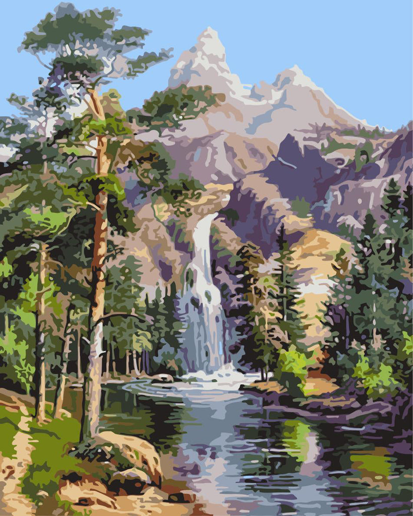 Cascada sobre las Montañas Pintar por Números
