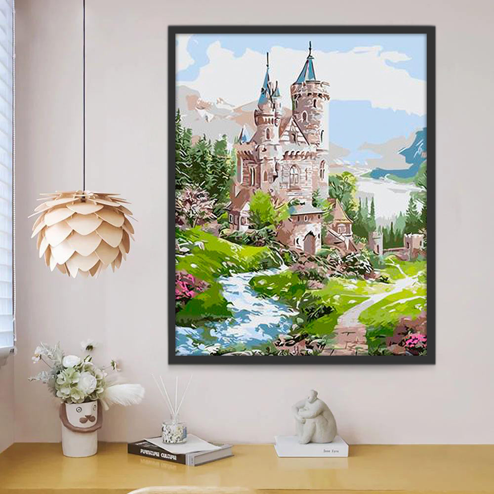 Castillo Hermoso y Arroyo en la Ladera Pintar por Números